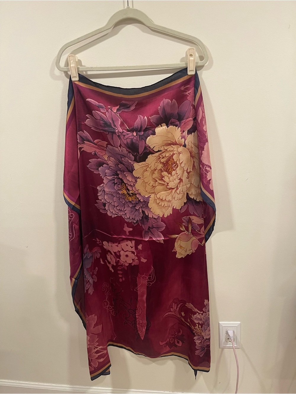 Floral Satin scarf in Deep Plum